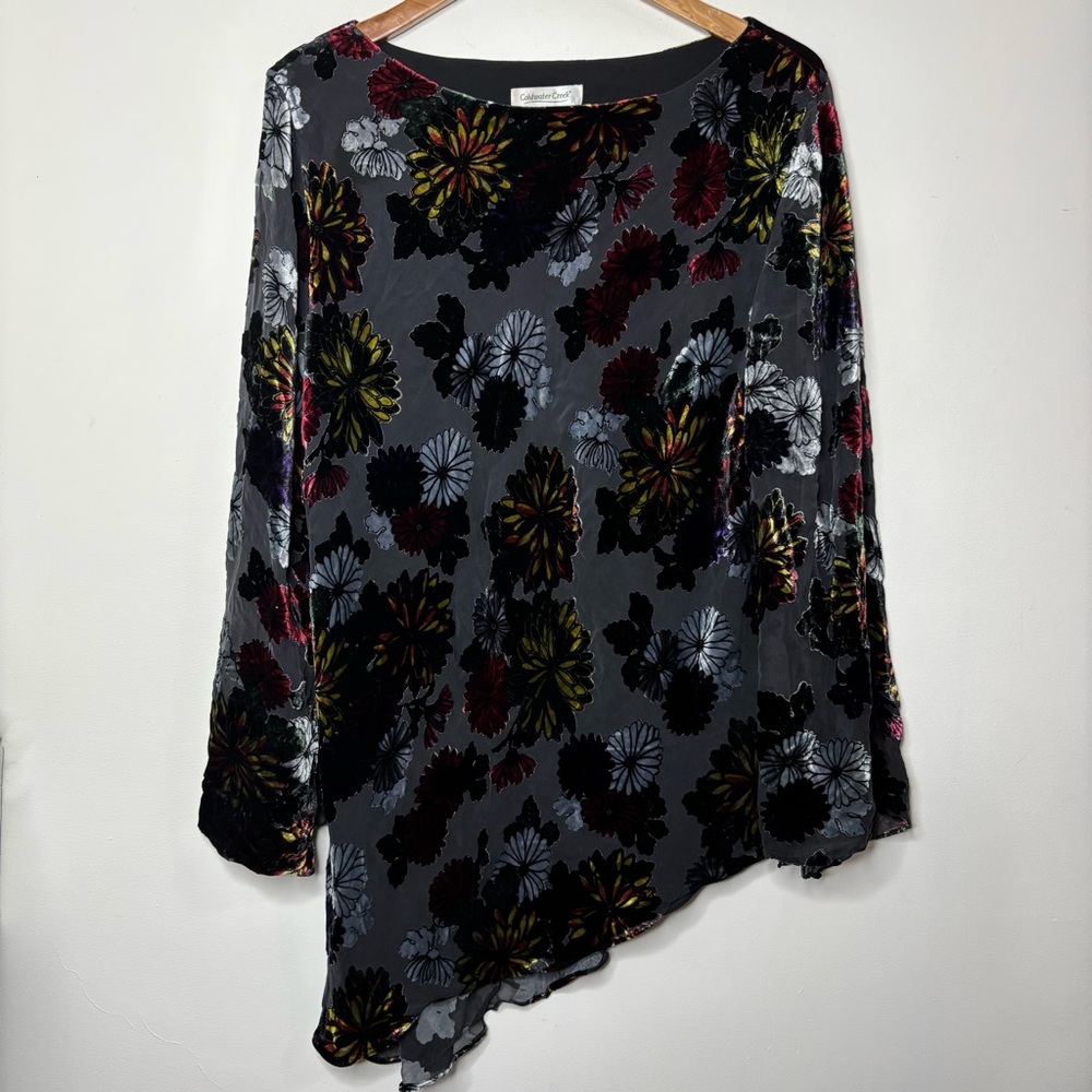 Coldwater Creek Women's Velvet Burnout Floral Tunic Top XXL Sheer Bell Sleeves - Picture 12 of 12